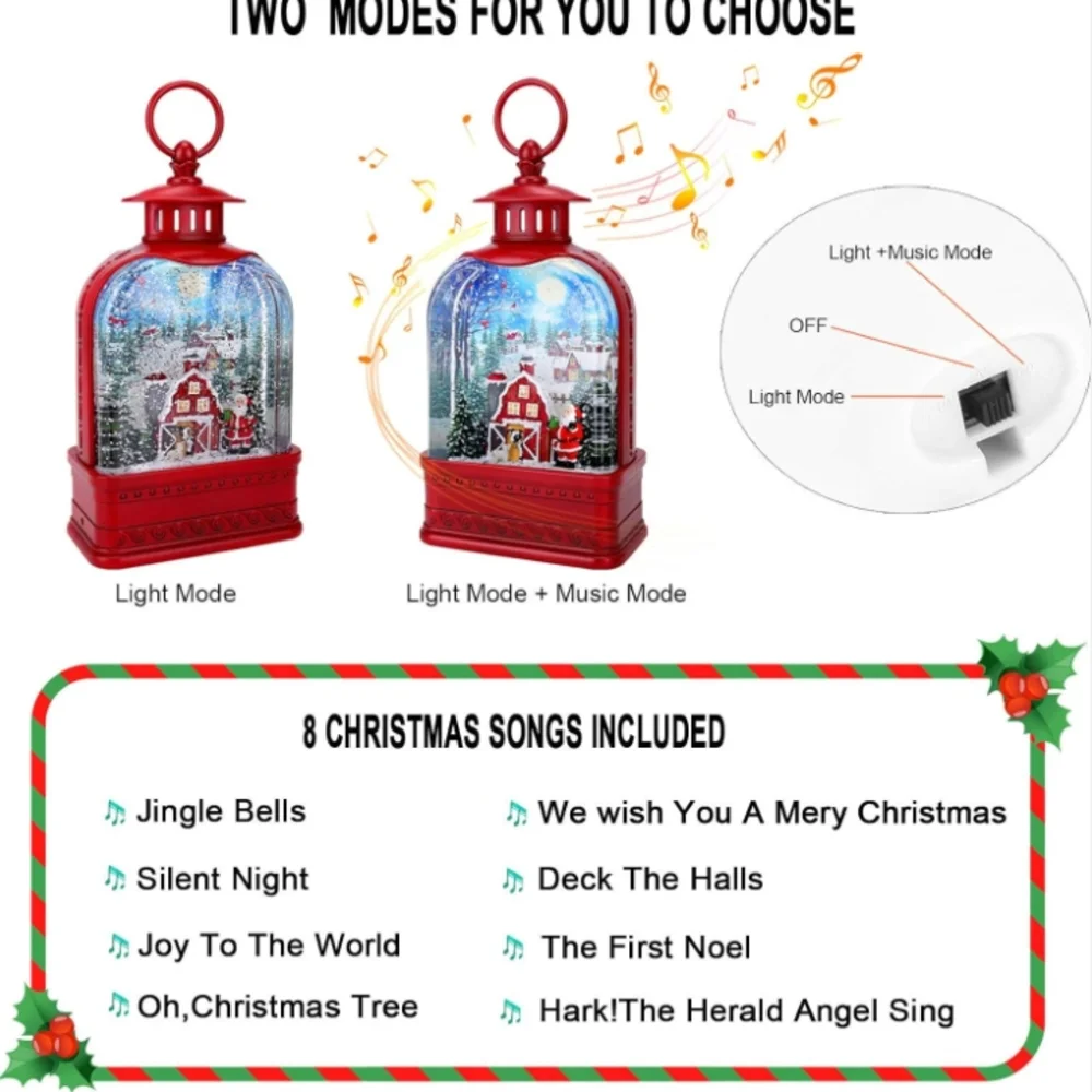 Festive Red Holiday Lantern with Santa Scene - Picture 8 of 8